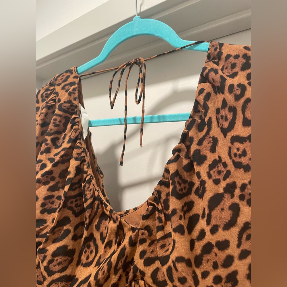 LIKE NEW H&M Brown & Black Leopard Print V-Neck Long-Sleeve Crop Top Blouse - S - Picture 12 of 14